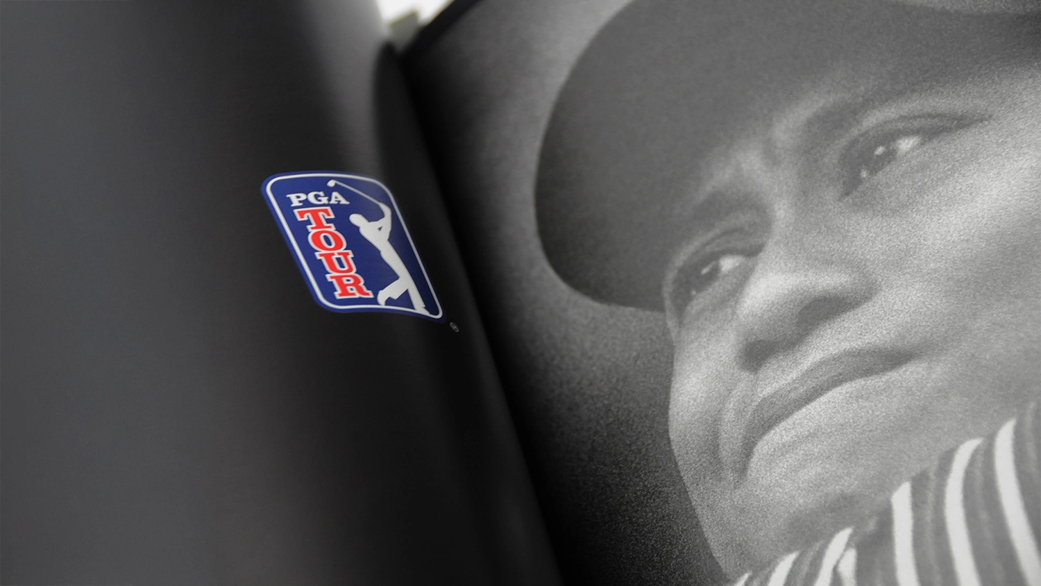 Closeup picture of the inside of the PGA Tour brochure featuring Tiger Woods