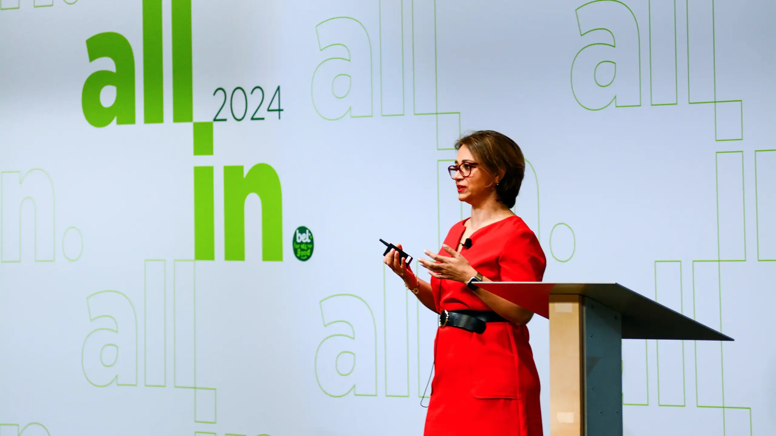 Speaker on stage at All In 2024