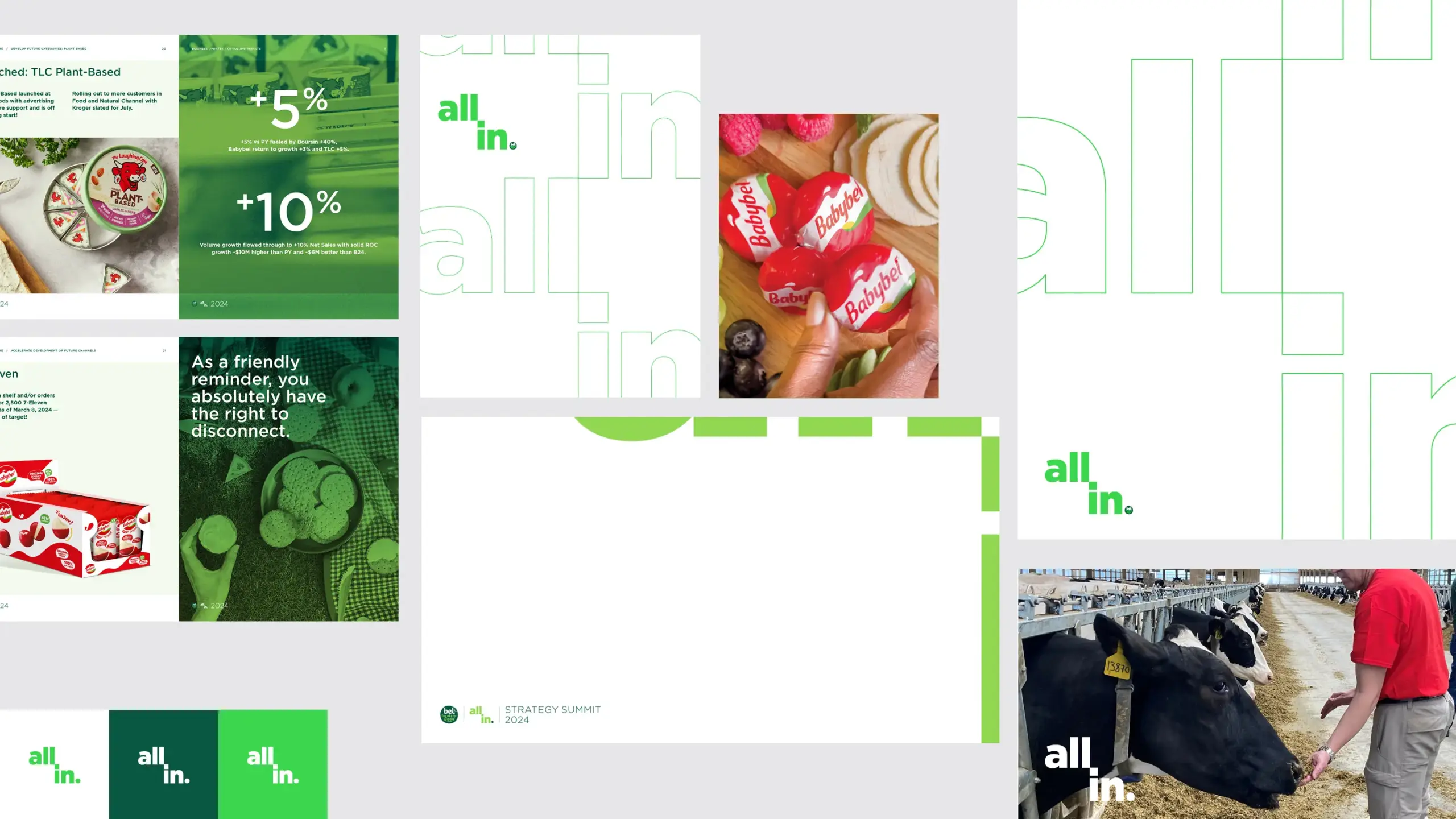 Collage of graphic elements from the All In 2024 campaign