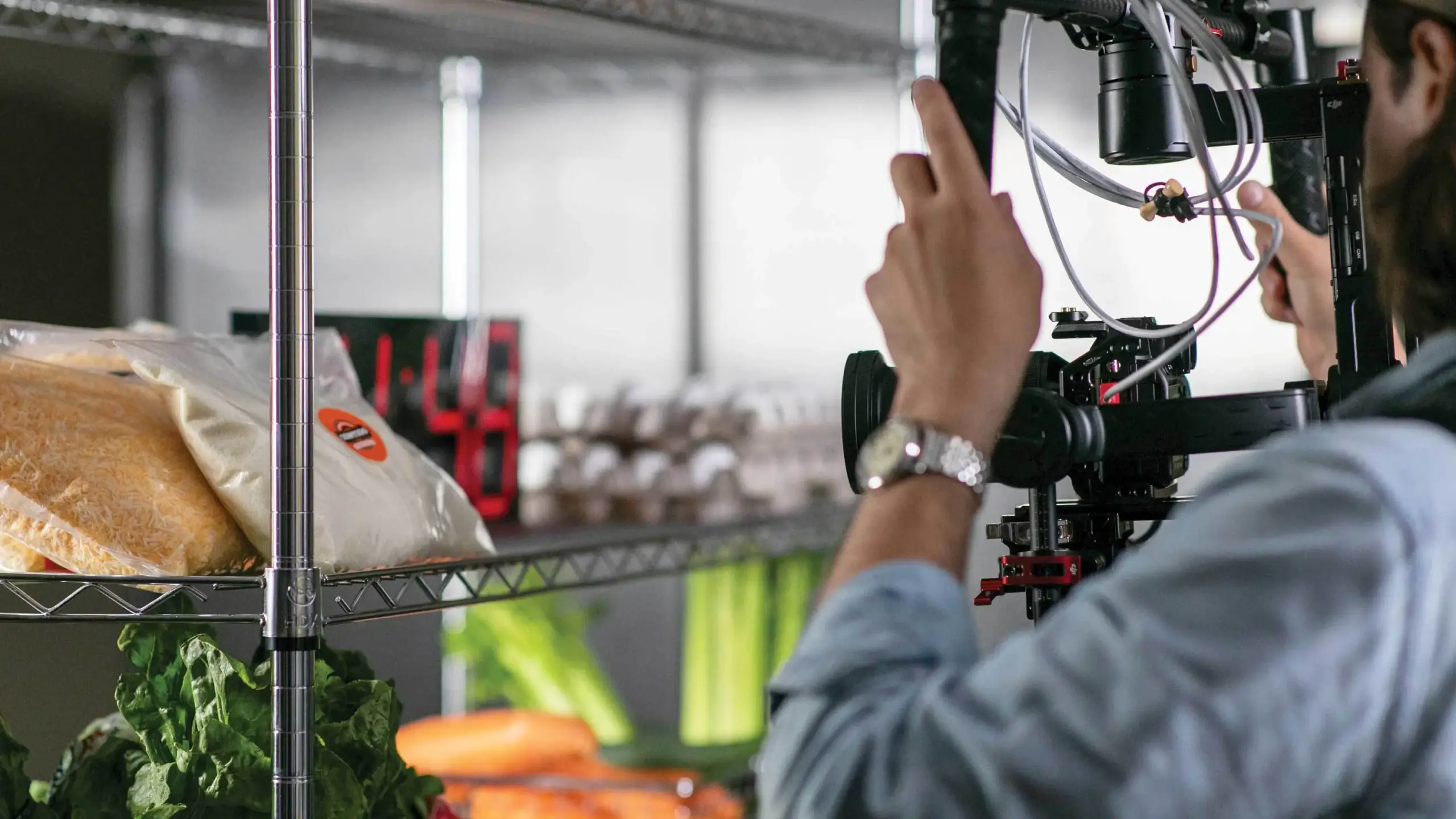 Action shot of video being recorded on set for FreshTakes by Performance Food Group