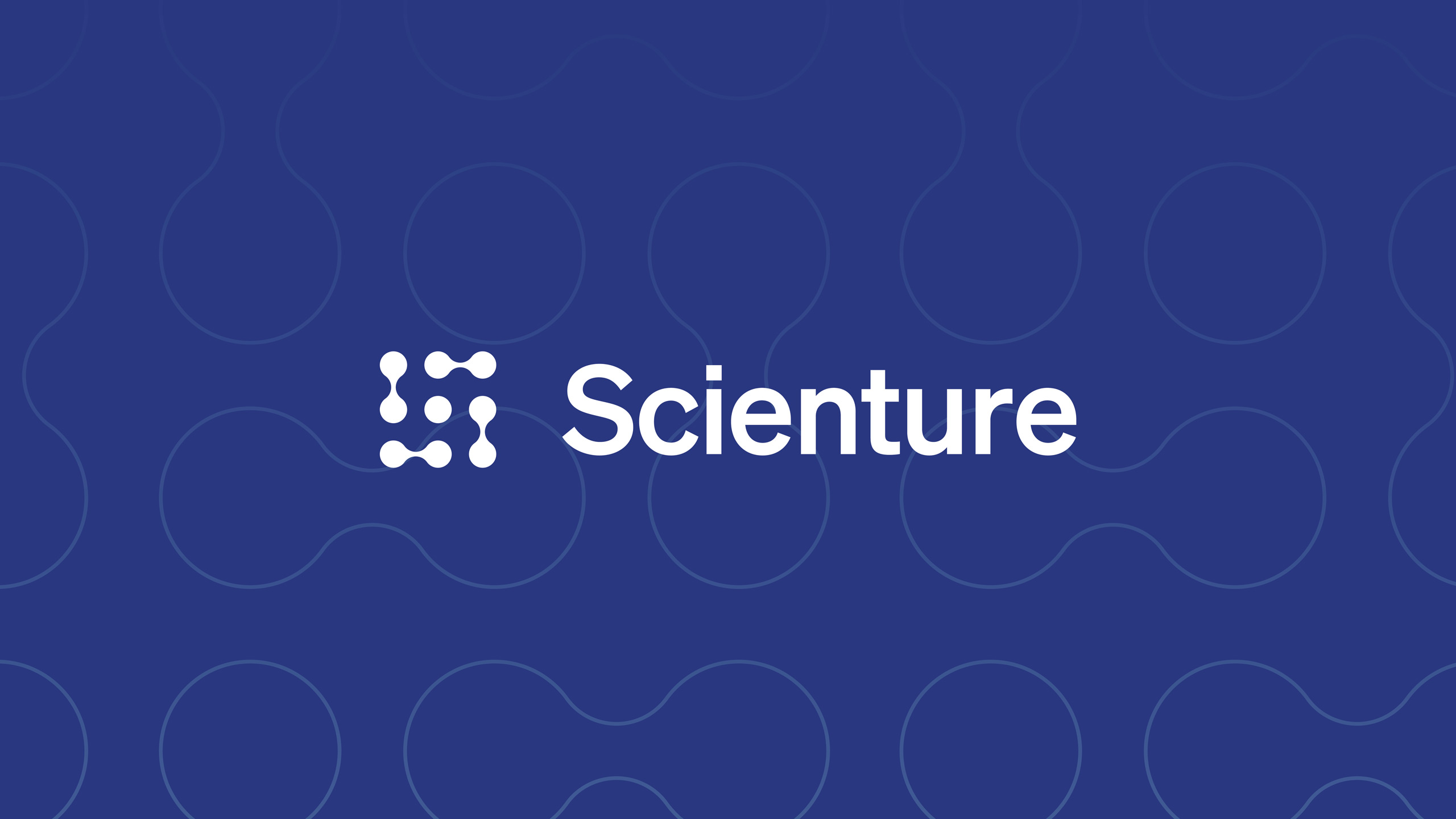 Blue background with the "Scienture" logo in white