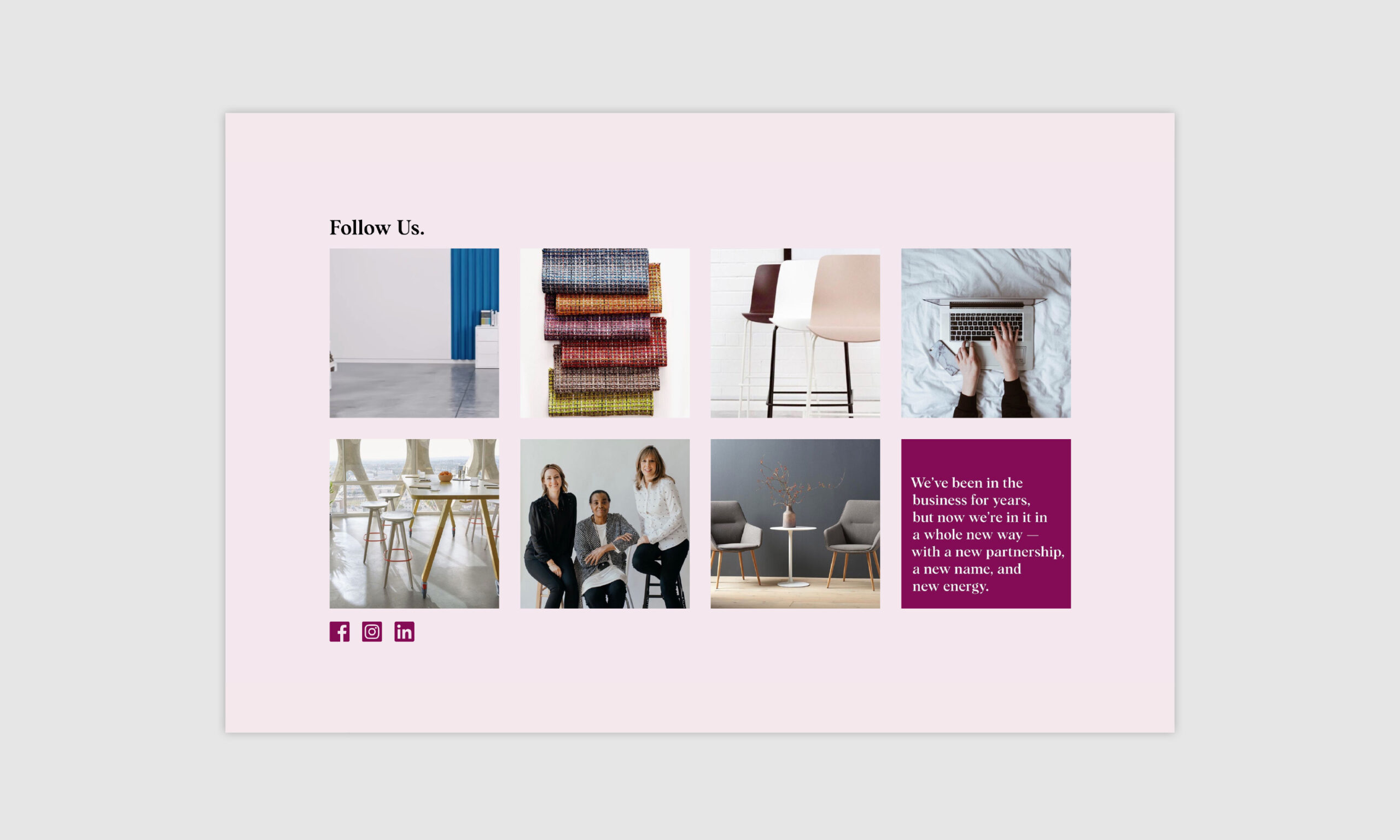 The social media squares section of the website for Stack Brogan Collective