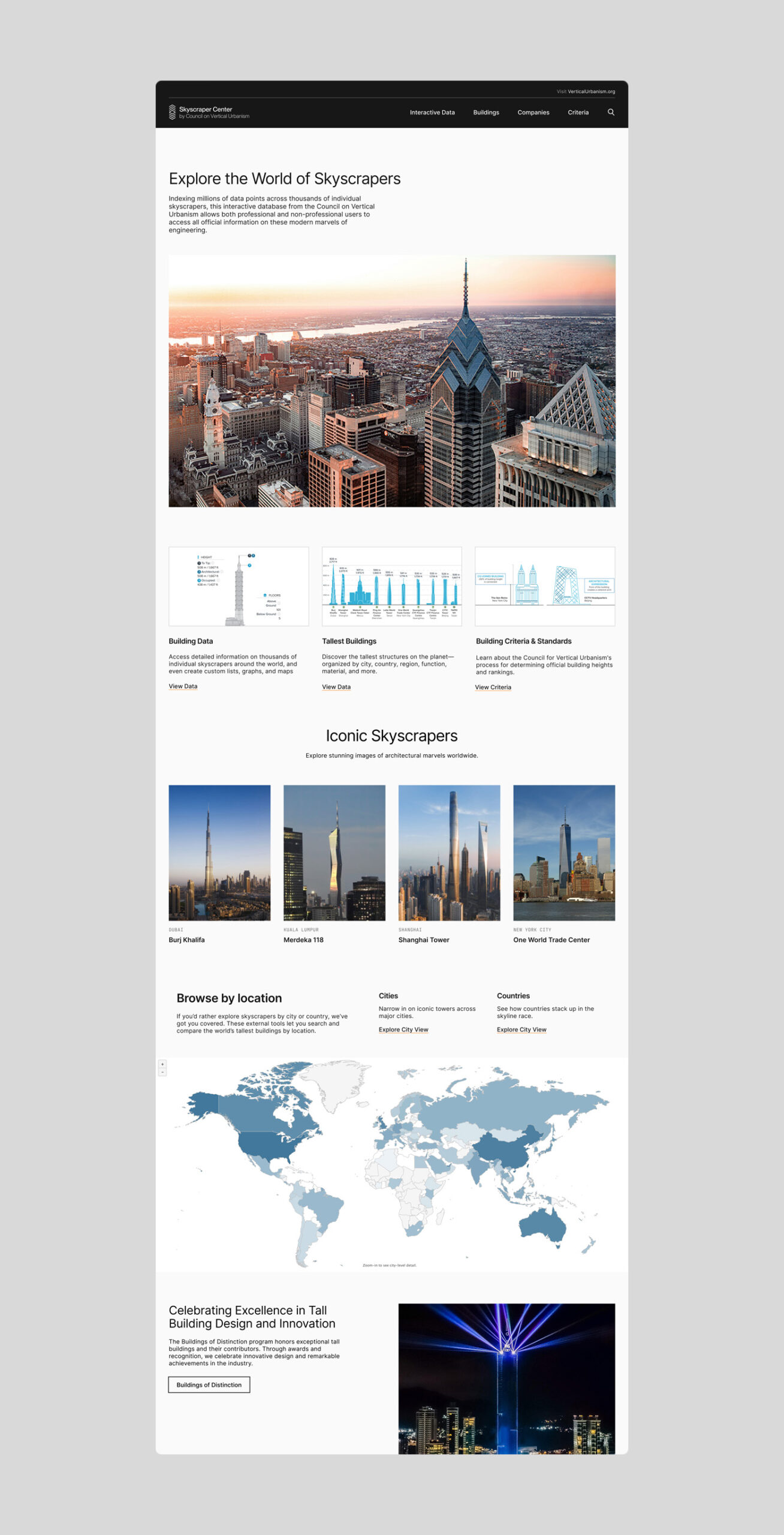 Image of the Skyscraper Center webpage on the Council on Vertical Urbanism website